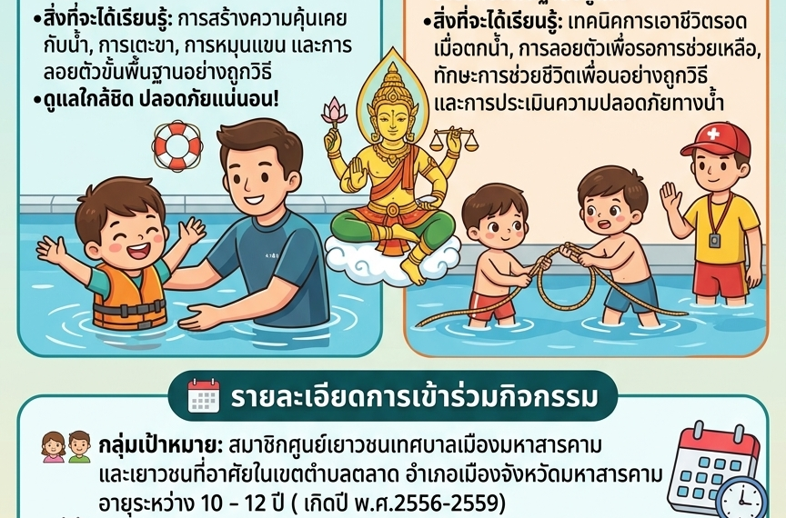 เทศบาลเมืองมหาสารคาม ชวนเด็กๆมาเพิ่มทักษะการว่ายน้ำ