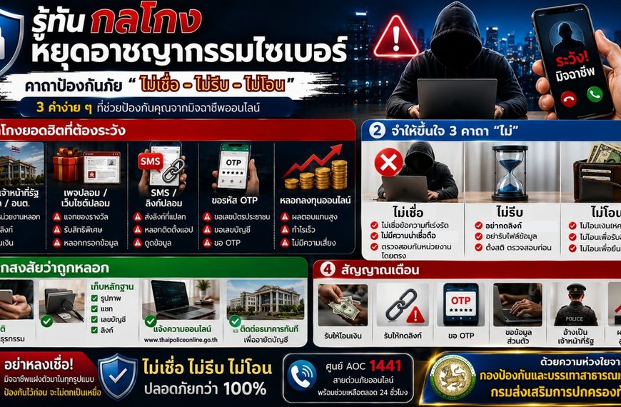 ความรู้ความเข้าใจเกี่ยวกับรูปแบบมิจฉาชีพที่พบบ่อย “รู้ทันกลโกล หยุดอาชญากรรมไซเบอร์”